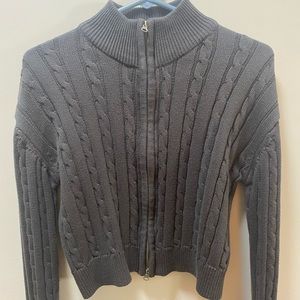 Ardene Dark Grey Cable Knit Cropped Double-Zip Hoodie